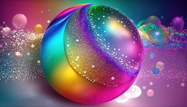  a colorful ball with bubbles on a purple background with a blurry background.  generative ai