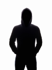 Man in Hood silhouette. Boy in a hooded sweatshirt - 578777780