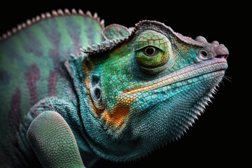 Fototapeta premium High resolution macro photograph of a panther chameleon. Generative AI