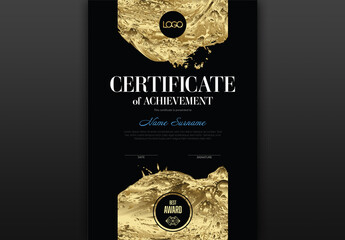 Modern black certificate template with golden elements