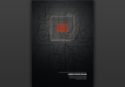 Dark annual report front cover page template with big numbers