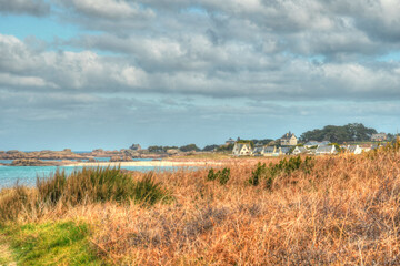 Belle vue sur la côte de granit rose à Landrellec en Bretagne - France