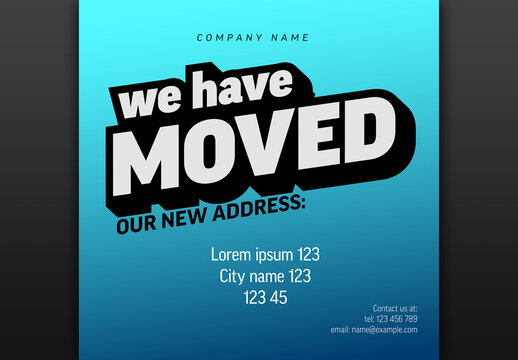 We have moved blue minimalistic flyer template