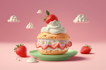 strawberry shortcake concept with pastel background made by generative ai