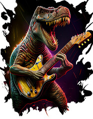 Animal with guitar and rock for t-shirt design and various use, png transparent background Generative AI