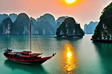 Ha Long Bay At Vietnam As Travel Scene Technology. Generative AI