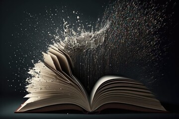 amazing literary metaphor pages bursting out a book. Generative AI