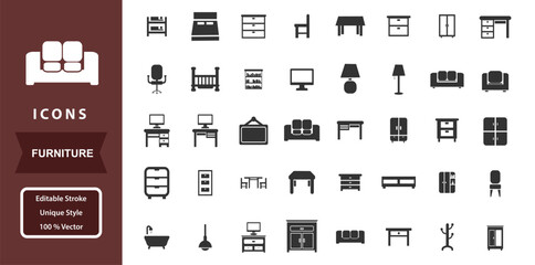 set furniture icons in black colour