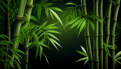 Green bamboo shoots grow against green background, generative ai