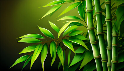 Green bamboo shoots grow against green background, generative ai