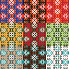 Color Blocked Curly Geometric Motifs,  Faux Quilt, Patchwork, Cheater Quilt, Repeating Pattern Tile