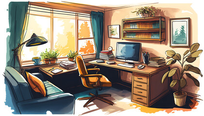 Creative Home Office for the Modern Remote Worker Generative AI Vector Illustration