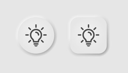 Lamp button in neumorphism style. Icons for business, UI, UX. Idea symbol. Light, energy, innovation, lightbulb, think, creative. Neomorphic style. Vector illustration.