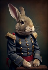 Fototapeta na wymiar Portrait of an Easter Bunny wearing Guard uniform. Generative AI