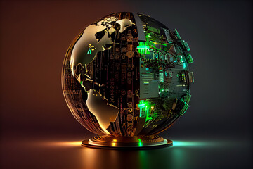 An illustration of the wired digital globe concept, A- Generated image.	