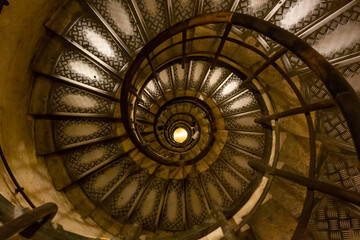 View from above of the spiral staircase in Arc de Triomphe in Paris