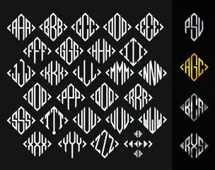Square Diamond Monogram 3 Letters Alphabet Font Logo Logotype Embroidery
