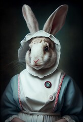 Obraz na płótnie Canvas Portrait of an Easter Bunny wearing Nurse uniform. Generative AI