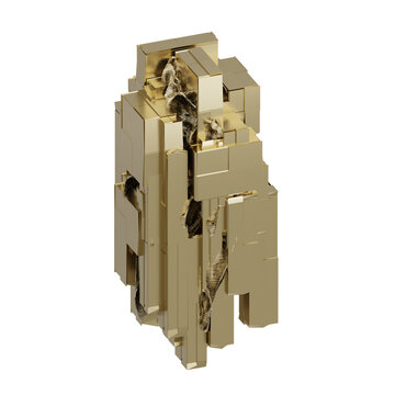 A 3D rendered image shows a shiny metal surface with a rough texture similar to the pyrite mineral. The surface appears to be part of a larger rock structure with jagged edges and irregular shapes.