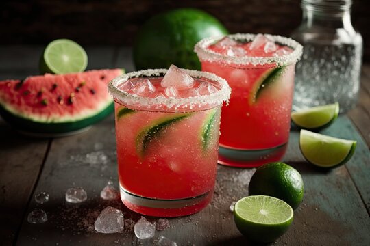 Beautiful Watermelon Margaritas (Generative AI)