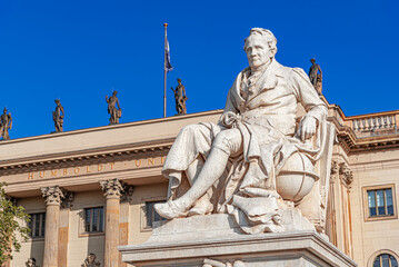 Statue of historic figure Alexander von Humboldt located in the city of Berlin, Germany.