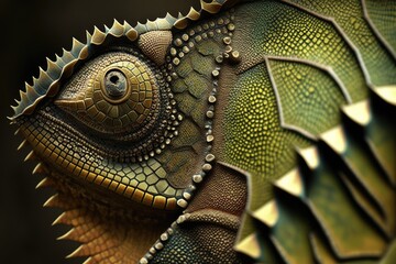 Obraz premium The skin of a Four horned Chameleon, Chamaeleo quadricornis, up close and personal. Generative AI