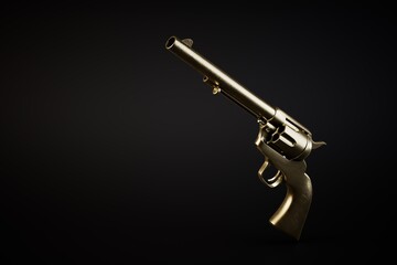 Pistol revolver isolated on black background. copy paste, copy space. 3d render