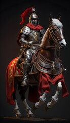 Fototapeta premium Medieval knight with armor on strong horse
