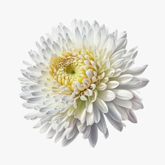 Chrysanthemum flower isolated on white background. Watercolor illustration of a single beautiful white chrysanthemum . Generative AI art. - obrazy, fototapety, plakaty