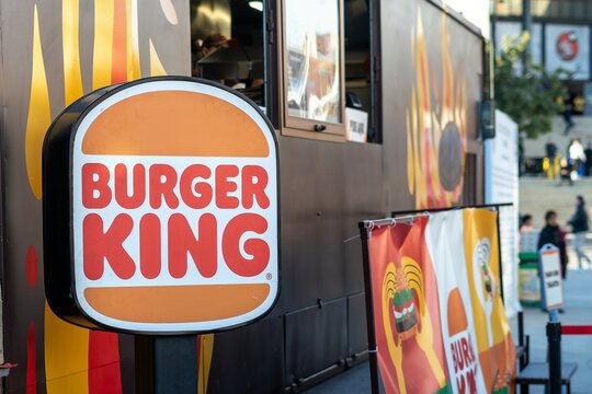 Barcelona, Spain-February 17, 2023. Logo of Burger King, BK, an American fast food chain headquartered in Miami, Florida, founded by James McLamore and David Edgerton.
