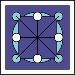 In this abstract and geometric image, a blue and white square with a circular border takes center stage. The square is crisp and precise, with sharp edges and a minimalist design.