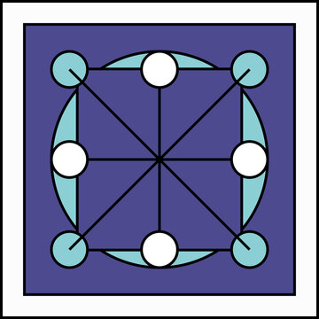 In this abstract and geometric image, a blue and white square with a circular border takes center stage. The square is crisp and precise, with sharp edges and a minimalist design.