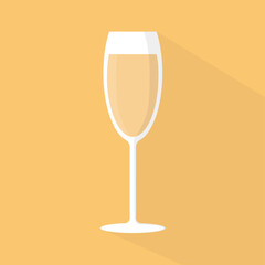 glass of  champagne on a yellow background, simplified vector illustration in flat and vintage style