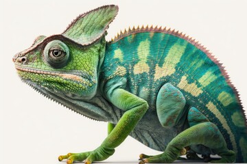 Obraz premium Blank white background with a cloaked chameleon. Generative AI