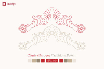 Vintage symmetrical baroque pattern. Vector lineart. Victorian Art Deco. European oriental flower vector design decoration pattern floral card art illustration vintage ornament frame red gold spring 