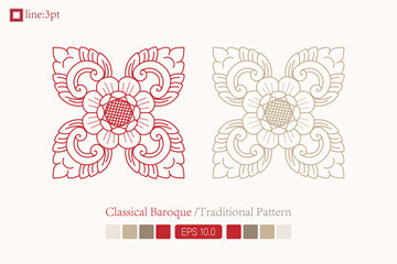 Vintage symmetrical baroque pattern. Vector lineart. Victorian Art Deco. European oriental flower vector design decoration pattern floral card art illustration vintage ornament frame red gold spring 