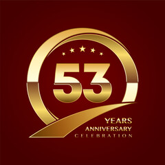 53th Anniversary logo design with shiny gold ring style. Logo Vector Template