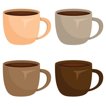 Vector cartoon image of mugs with tea or coffee. An element in warm shades for your design. The concept of autumn comfort.