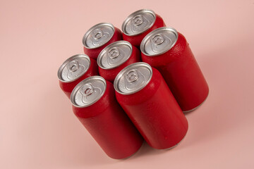 Cold red soda cans for conceptual use