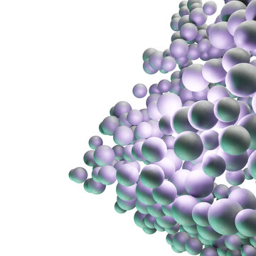 A 3D rendering of an abstract environment with a purple ball atop a green surface, featuring a modern design with concrete material and metal accents. Balls abstract. 3d render
