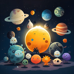 Planets of the solar system.Illustration for children's . AI generation