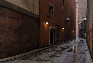 Alleway between brick buildings in Cleveland, Ohio, USA