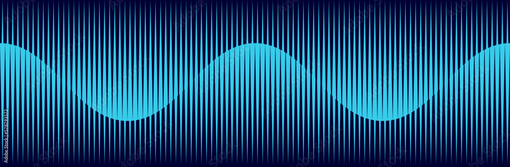 Poster Abstract art geometric background with blue vertical lines. Optical illusion with waves and transition.