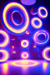 Sci Fi Dark Lights futuristic circles Stage with Hexagon Neon Glowing background. 3D Rendering,8k - generative ai