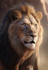 Obraz na płótnie Canvas Lion the king of the jungle attentive to his hunt dangerous feline Generative AI Illustration HQ