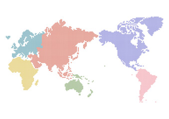世界地図（日本中心）のイラスト: モザイク模様の六大州