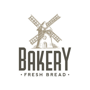 Bakery shop, windmill graphic, logo, label and badge