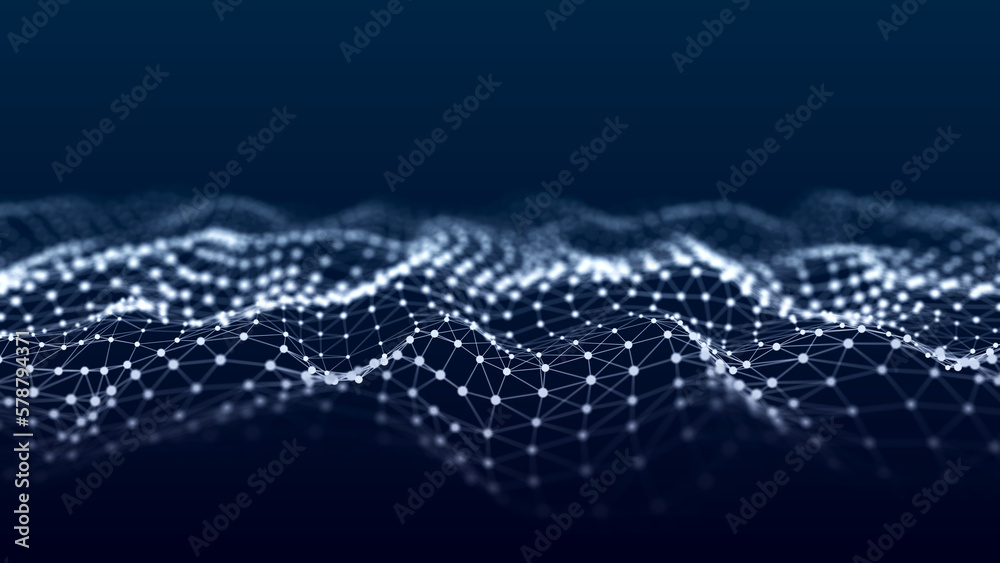 Poster a wave of dots and lines of network connection. technological background. 3d rendering.