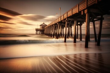 pier at sunset - Illustration created with generative ai
