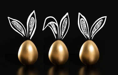 Happy Easter, Rabbits's ears, gold eggs.	
